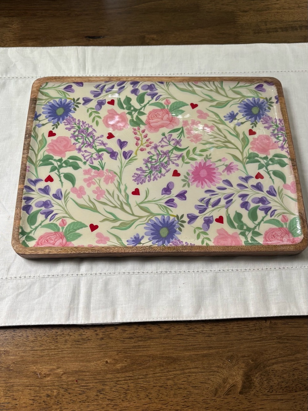 Bridgerton Floral Serving Tray with Pink, Purple & Green Design